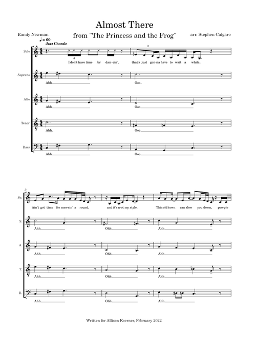 Almost There – Randy Newman (SATB A Cappella)