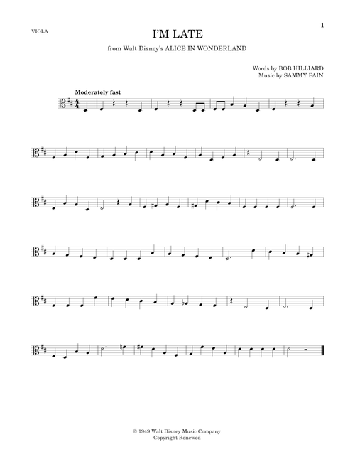 I'm Late (from Alice In Wonderland) - Bob Hilliard (Viola Solo)