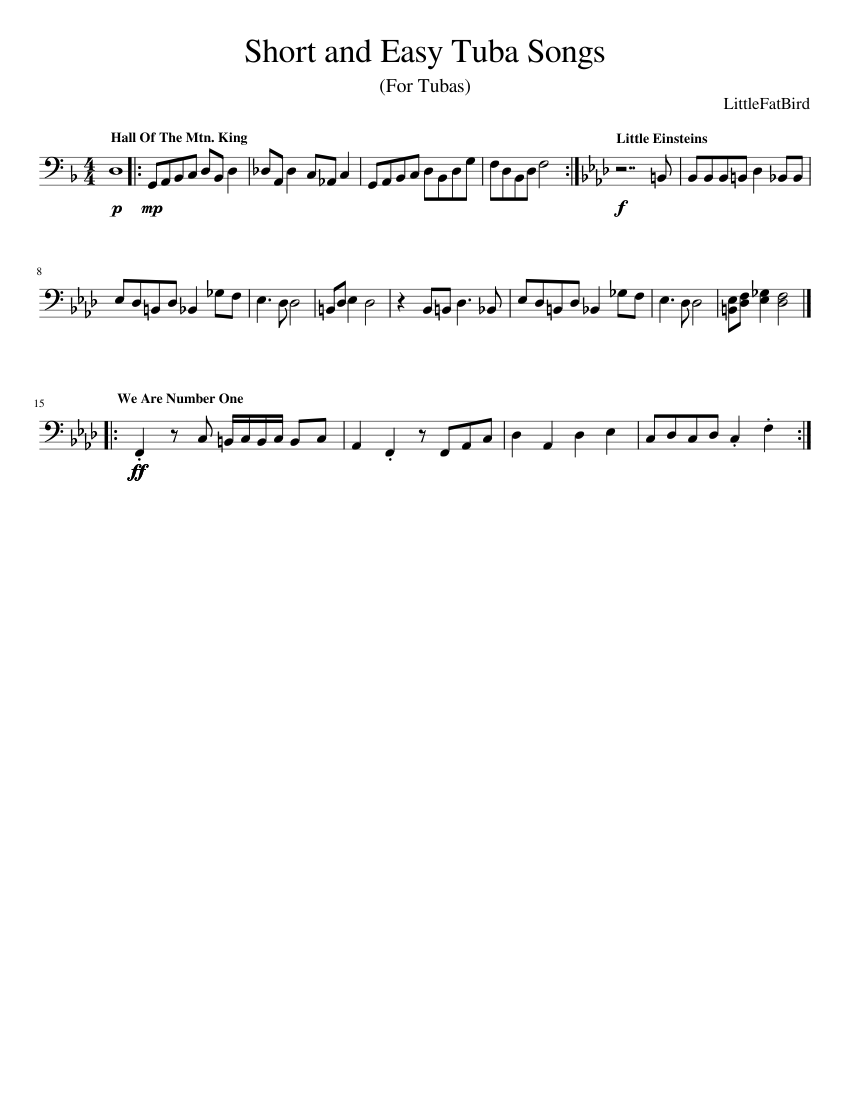 Short and Easy Tuba Songs Sheet Music for Tuba (Solo) | MuseScore.com