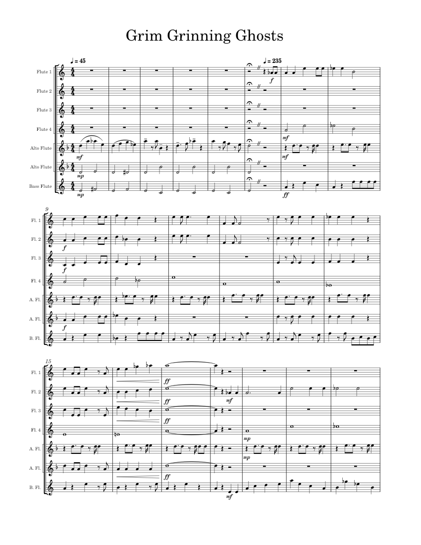 Grim Grinning Ghosts Sheet music for Flute, Flute alto, Flute bass