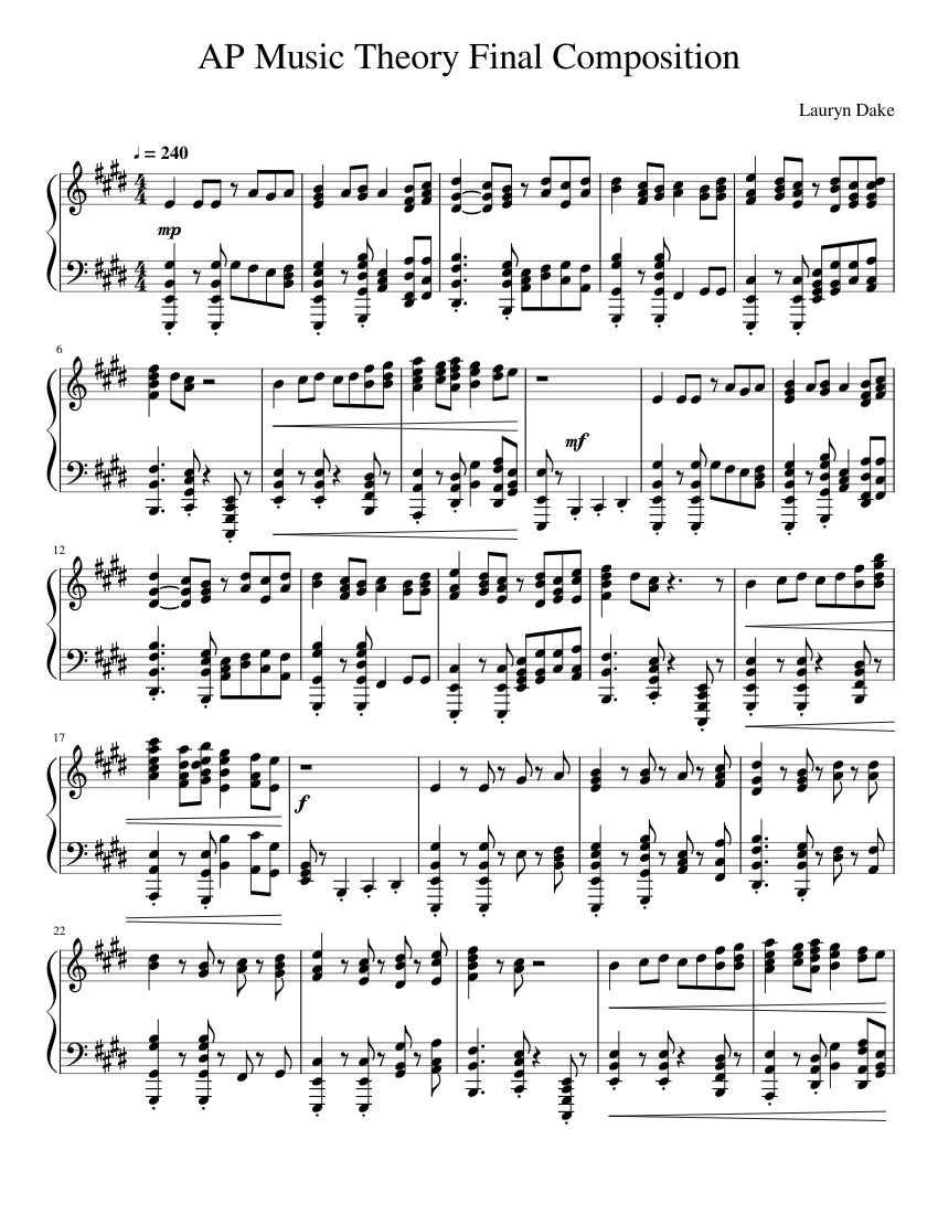 AP Music Theory Final Composition Sheet music for Piano (Solo ...