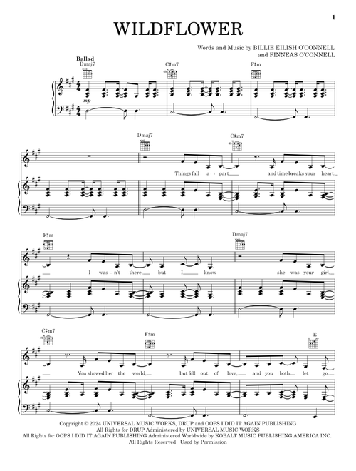 WILDFLOWER - Billie Eilish (Piano-Vocal-Guitar)