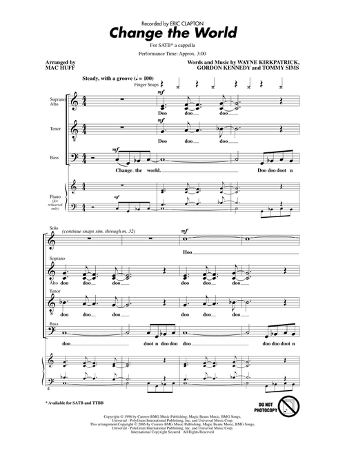 Change The World (arr. Mac Huff) - Eric Clapton (Choral, SATB)