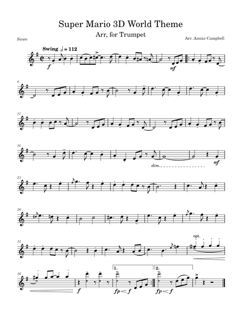 Super Mario 3D World Theme, Arr. for Trumpet