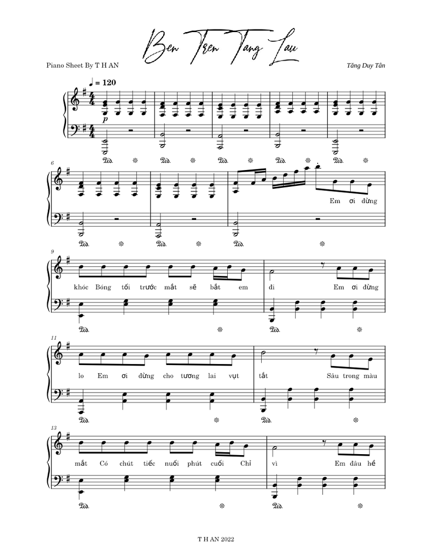 Bên Trên Tầng Lầu Tăng Duy Tân Sheet music for Piano (Solo)