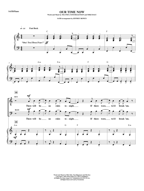 Our Time Now (Arr. Jeffrey Bowen) - Plain White T's (Choral, SATB)