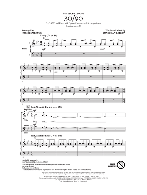 30/90 (from tick, tick... BOOM!) (arr. Roger Emerson) - Jonathan Larson (Choral, SATB)