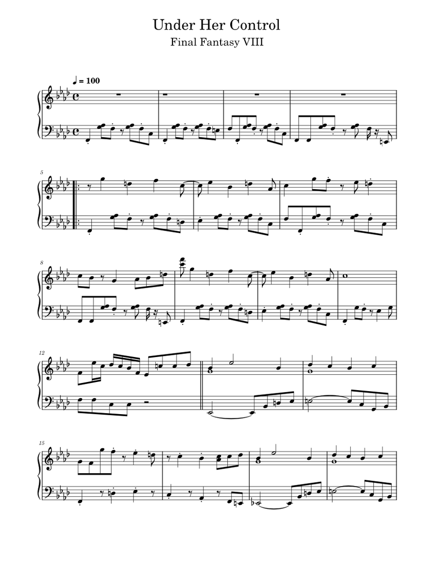 Final Fantasy VIII - Under Her Control (Deling City) Sheet music for Piano  (Solo) | Musescore.com