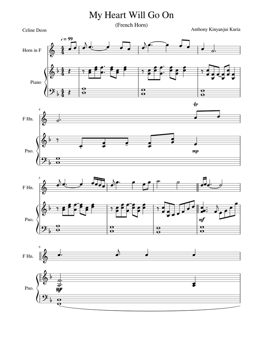 My Heart Will Go On French Horn and Piano Sheet music for Piano French horn Solo Musescore