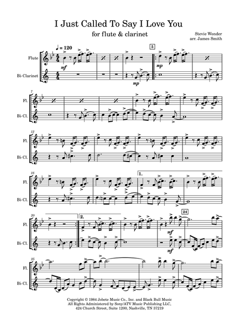 I Just Called To Say I Love You (Arr. James Smith) - Stevie Wonder (Instrumental Duet)