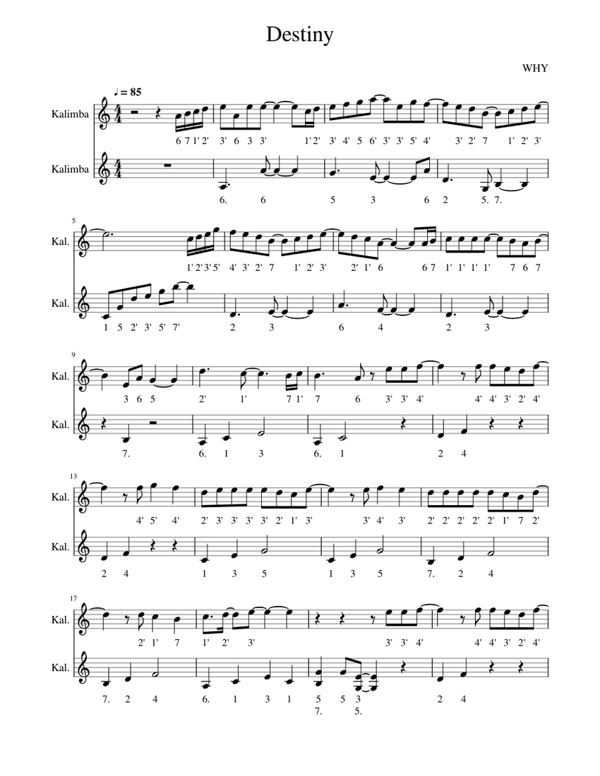 Destiny Full house soundtrack for Kalimba 20 Keys Sheet music for Kalimba Percussion Duet Musescore