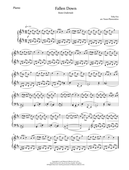 Fallen Down (from Undertale) (Arr. Taran Plamondon) - Toby Fox (Piano Solo)