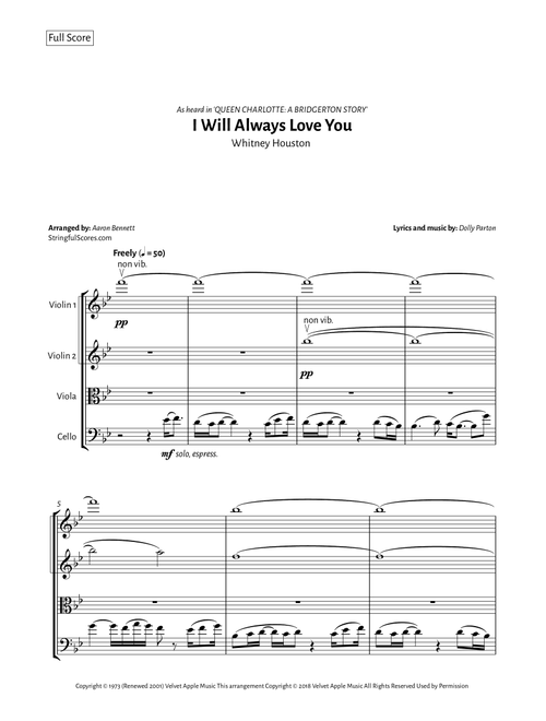 I Will Always Love You (Arr. Aaron Bennett) - Whitney Houston (String Quartet)
