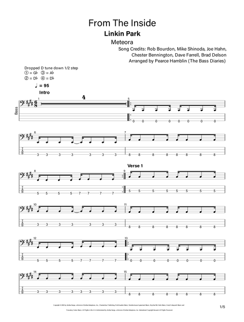 From The Inside (Arr. The Bass Diaries) - Linkin Park (Bass Tab)
