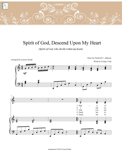 Spirit of God, Descend Upon My Heart (choral) (Arr. Leonora Hardy) - Frederick Atkinson/George Croly (Choral, SA)