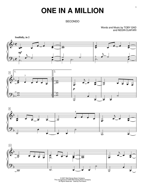One In A Million - Hannah Montana, Miley Cyrus (Piano Duet)