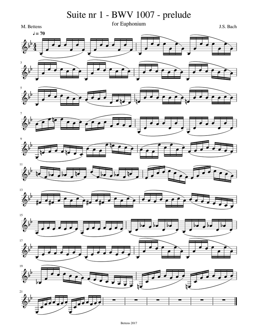 Suite nr 1 BWV 1007 prelude Bmol Sheet music for Piano (Solo) Easy ...
