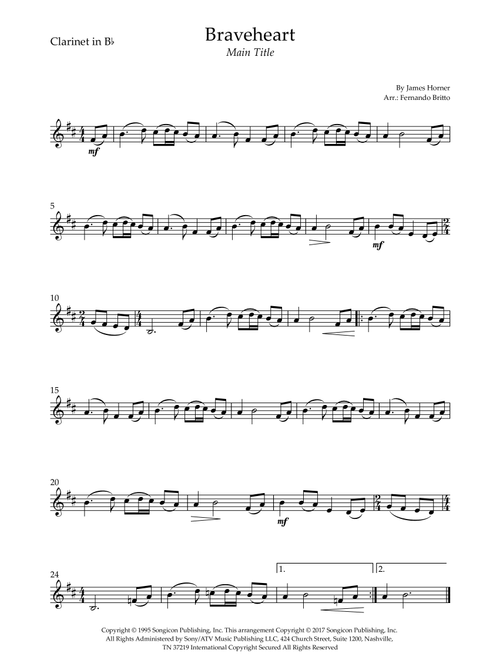 Braveheart - Main Title (Arr. Fernando Britto) - James Horner (Clarinet Solo)