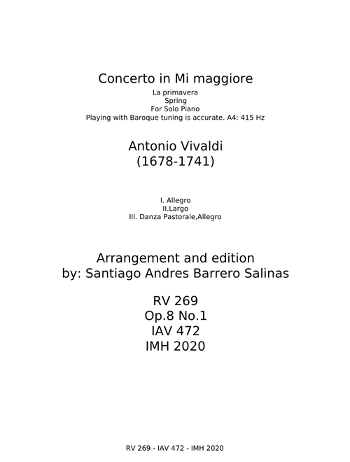 Violin Concerto in E major, RV 269 - Antonio Vivaldi