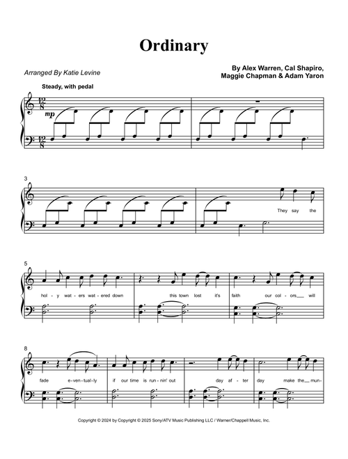 Ordinary (Arr. Katie Levine) - Alex Warren (Easy Piano)