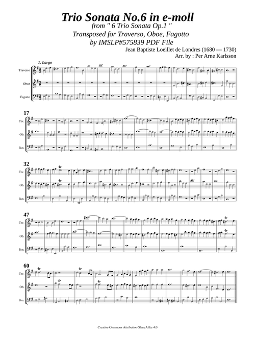 Loeillet, J.B. of London _ Trio Sonata in e-moll, Op.1 No.6 [Trv, Ob, Bsn]