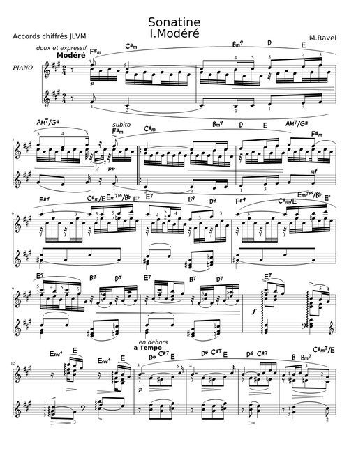Ravel Sonatine mouvement 1 avec accords chiffrés et doigtés