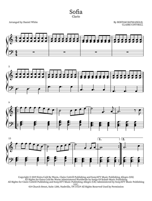 Sofia (Arr. Daniel White) - Clairo (Piano Solo)