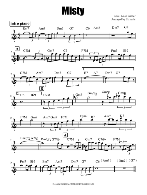 Misty (Arr. Lkmusic) - Erroll Louis Garner (Flute Solo)