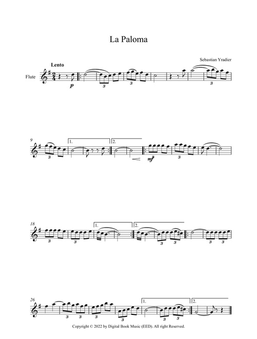 La Paloma - Sebastian Yradier (Flute) (Arr. Digital Book Music) (Flute Solo)