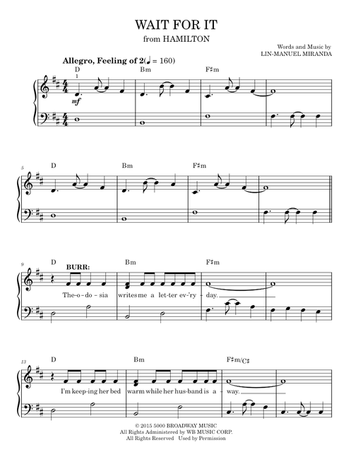 Wait For It (from Hamilton) - Lin-Manuel Miranda (Easy Piano)