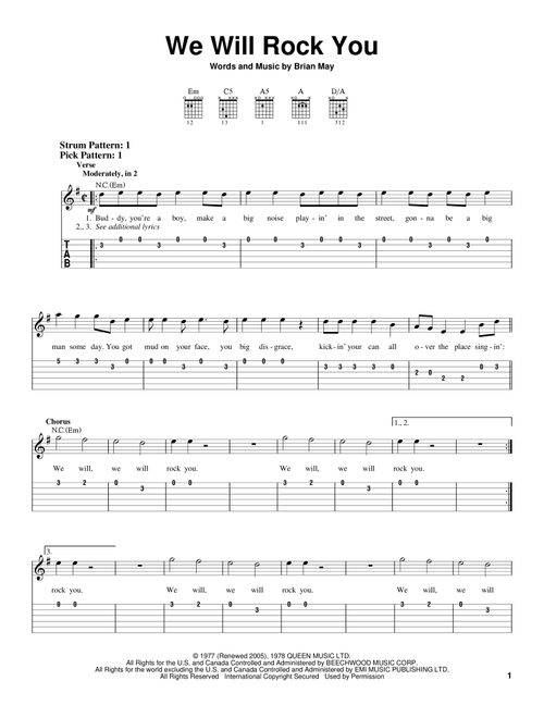 We Will Rock You - Queen (Easy Guitar with TAB)