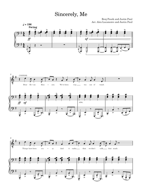 Sincerely, Me – Pasek and Paul (from Dear Evan Hansen) with lyric changes