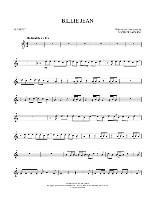 Billie Jean - Michael Jackson (Clarinet PlayAlong)