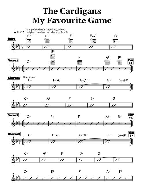 My Favourite Game – The Cardigans (guitar chord chart)