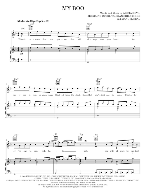 My Boo - Alicia Keys, Usher, Usher & Alicia Keys (Piano-Vocal-Guitar)