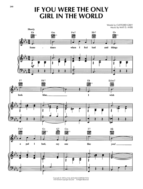 If You Were The Only Girl In The World - Clifford Grey, Nat D Ayer (Piano-Vocal-Guitar)