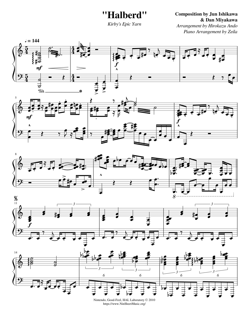Kirby's Epic Yarn - Halberd (Solo Piano) Sheet Music for