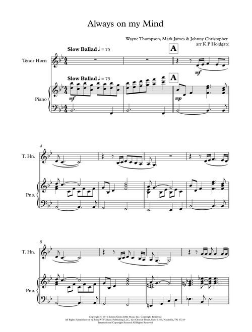 Always On My Mind (Arr. Kevin P Holdgate) - Elvis Presley (Instrumental Solo)