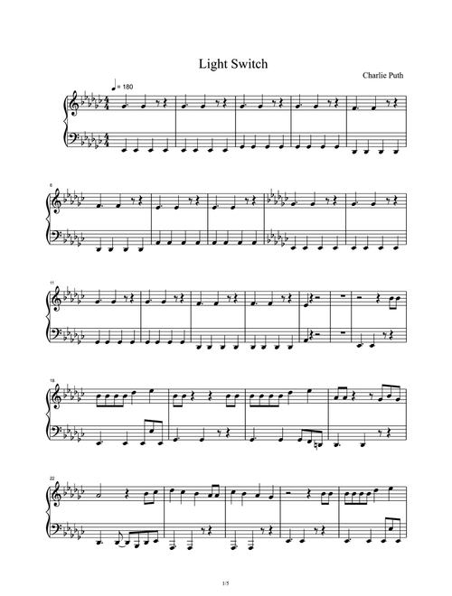 Light Switch (Arr. Charlie Puth) (Piano Solo)