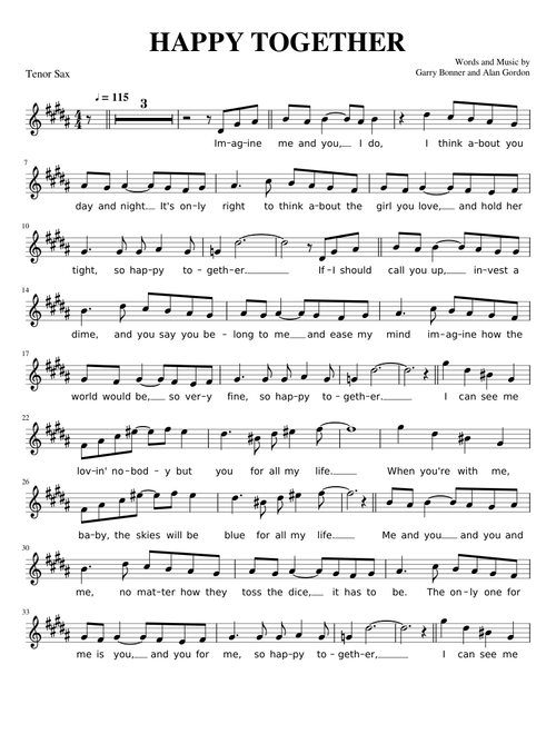 Happy Together - Tenor Sax