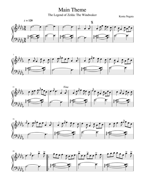 The Legend of Zelda: The Windwaker Main Theme Harp/ Piano