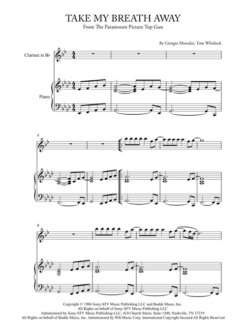 Take My Breath Away (love Theme) (Arr. Karen Gueiros) - Berlin (Clarinet and Piano)