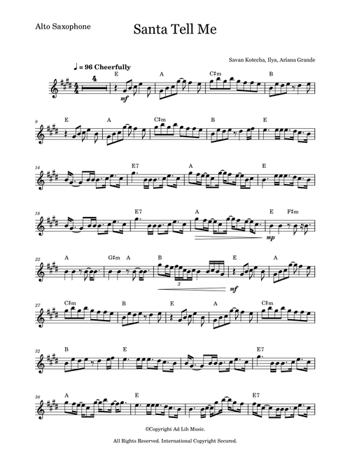 Santa Tell Me (Arr. Music Ad Lib) - Ariana Grande (Alto Sax Solo)