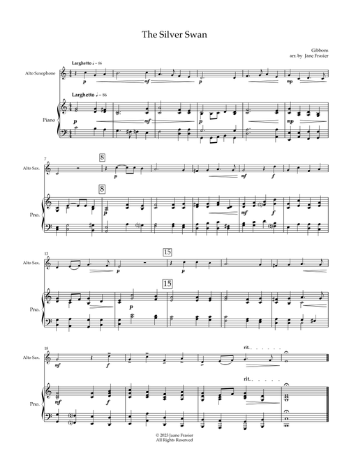 The Silver Swan (Arr. Jane Frasier) - Gibbons (Alto Sax and Piano)