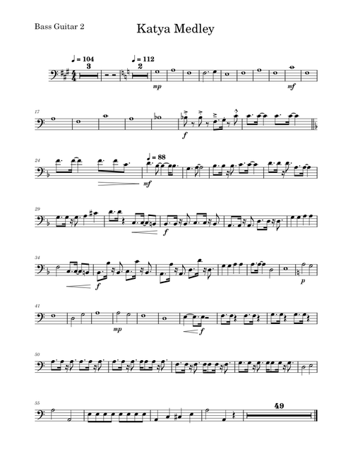 Anime Medley – Various Artists Katya Medley-Bass Guitar bass clef