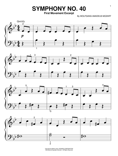 Symphony No. 40 in G Minor, First Movement Excerpt - Wolfgang Amadeus Mozart (Big Note Piano)