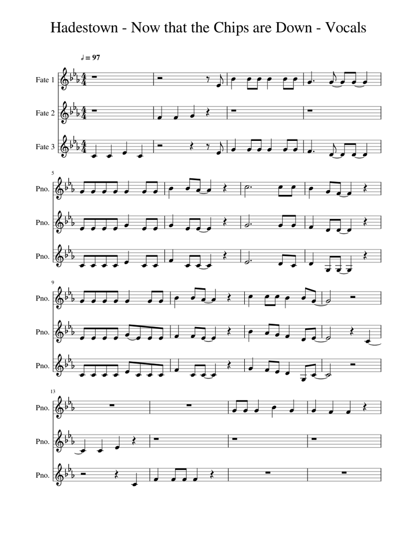 Hades Town - Now That The Chips Are Down - Vocals Sheet Music for