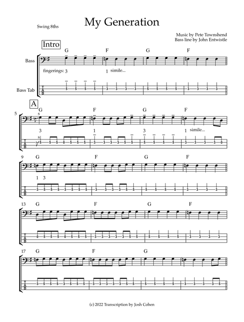 My Generation (Arr. Josh Cohen) - The Who (Bass Tab)
