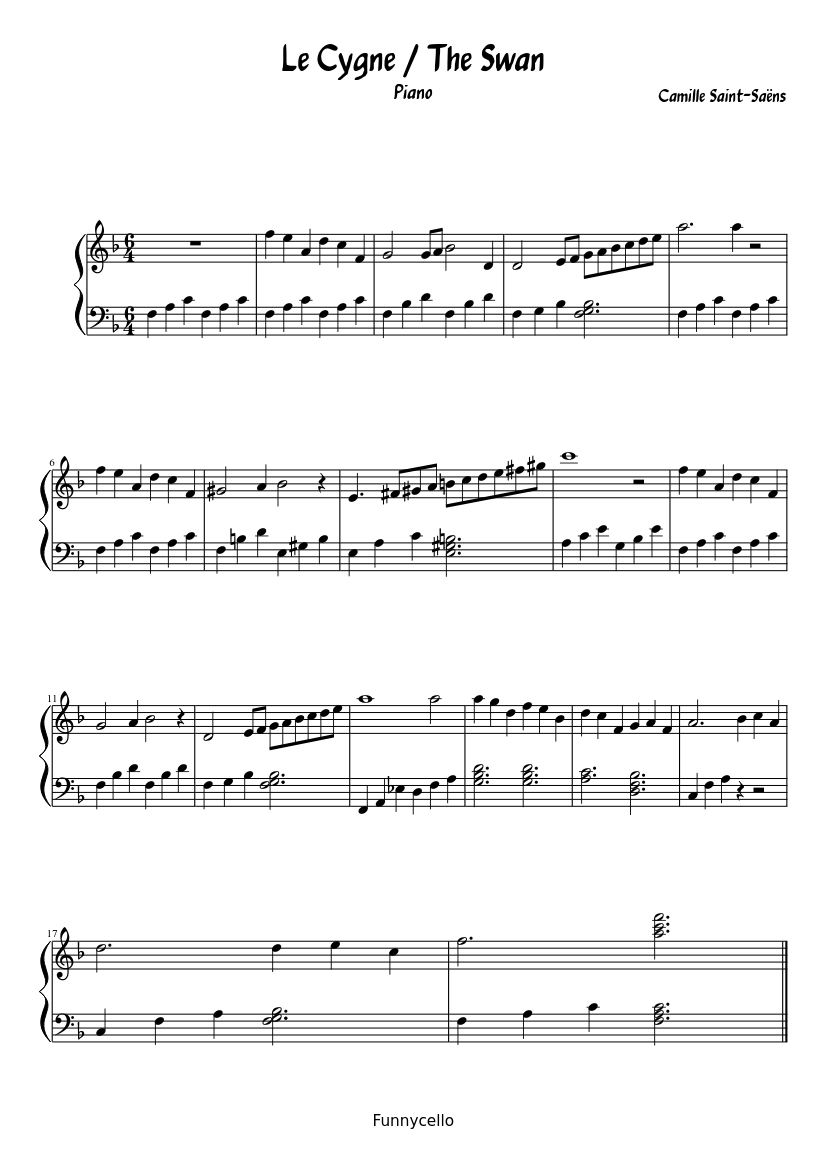 The Swan (Carnival Of The Animals) Piano Arrangement Sheet music for Piano (Solo) The Swan (Carnival Of The Animals) Piano Arrangement Sheet music for Piano (Solo)