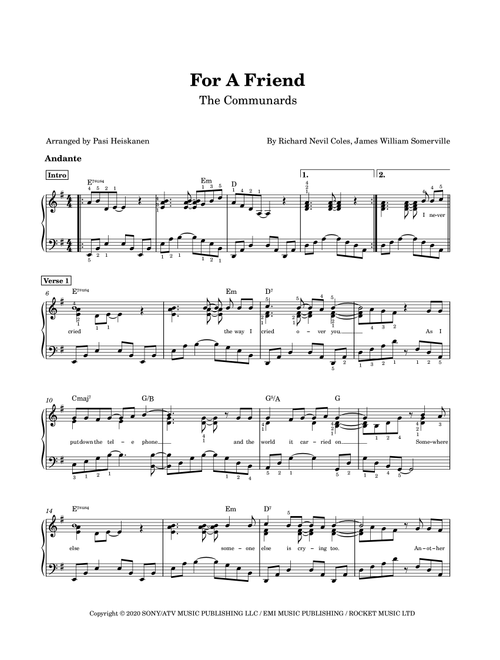 For A Friend (Arr. Pasi Heiskanen) - Richard Nevil Coles, James William Somerville (Piano Solo)